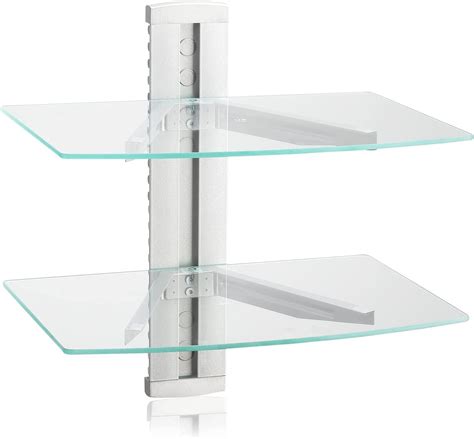 suptek 2 Tiers Glass Floating Shelves, Flat Black Wall Mount 